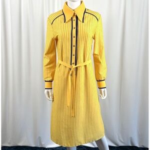 Vintage 1970’s Marella Knits Pinstriped Shirt Dress in Yellow + Blue • S/M